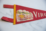 Red felt Virginia pennant featuring yellow stitched binding and horse carriage graphic.