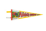 Vintage Amish Country felt pennant with a retro graphic of a covered bridge and horse carriage.