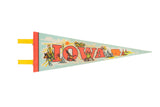 Vintage Iowa Felt Flag pennant with retro illustrations and red 