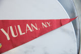 Vintage red felt pennant featuring 'YULAN, N.Y.' text and pointed end.