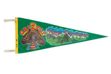 Vintage green felt Kings Dominion flag with The Grizzly bear and park scene, 11x29.