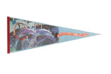 Vintage Marineland of Florida felt pennant with light blue background, jumping dolphins, 12x29.