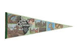 Vintage 1980s green felt pennant for Busch Gardens Tampa with a photo collage of attractions.