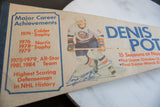Aged felt pennant detail: Denis Potvin career achievements and player illustration.