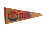 Vintage New York Nets felt pennant, red and blue World Champions logo on tan, 12x26.