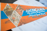 Orange and blue vintage felt pennant, with 'Americana' text and amusement park photos.