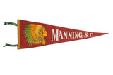 Vintage felt pennant with Native American chief graphic, Manning, S.C. text, 9x26 inches.