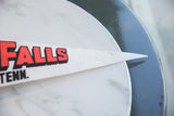 The pointed white felt tip of the vintage Ruby Falls souvenir pennant.