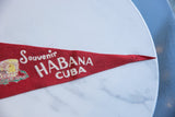 Vintage red felt Habana Cuba pennant: tapered end with textured surface.