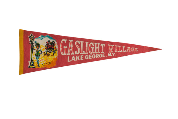 Vintage Gaslight Village Lake George NY Felt Flag // ONH Item 9257