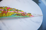 Colorful retro artwork of a tiger, deer, and cow on the vintage felt flag pennant.