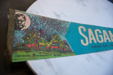 Detailed graphic on a vintage felt pennant of Roosevelt's portrait and his colorful home.