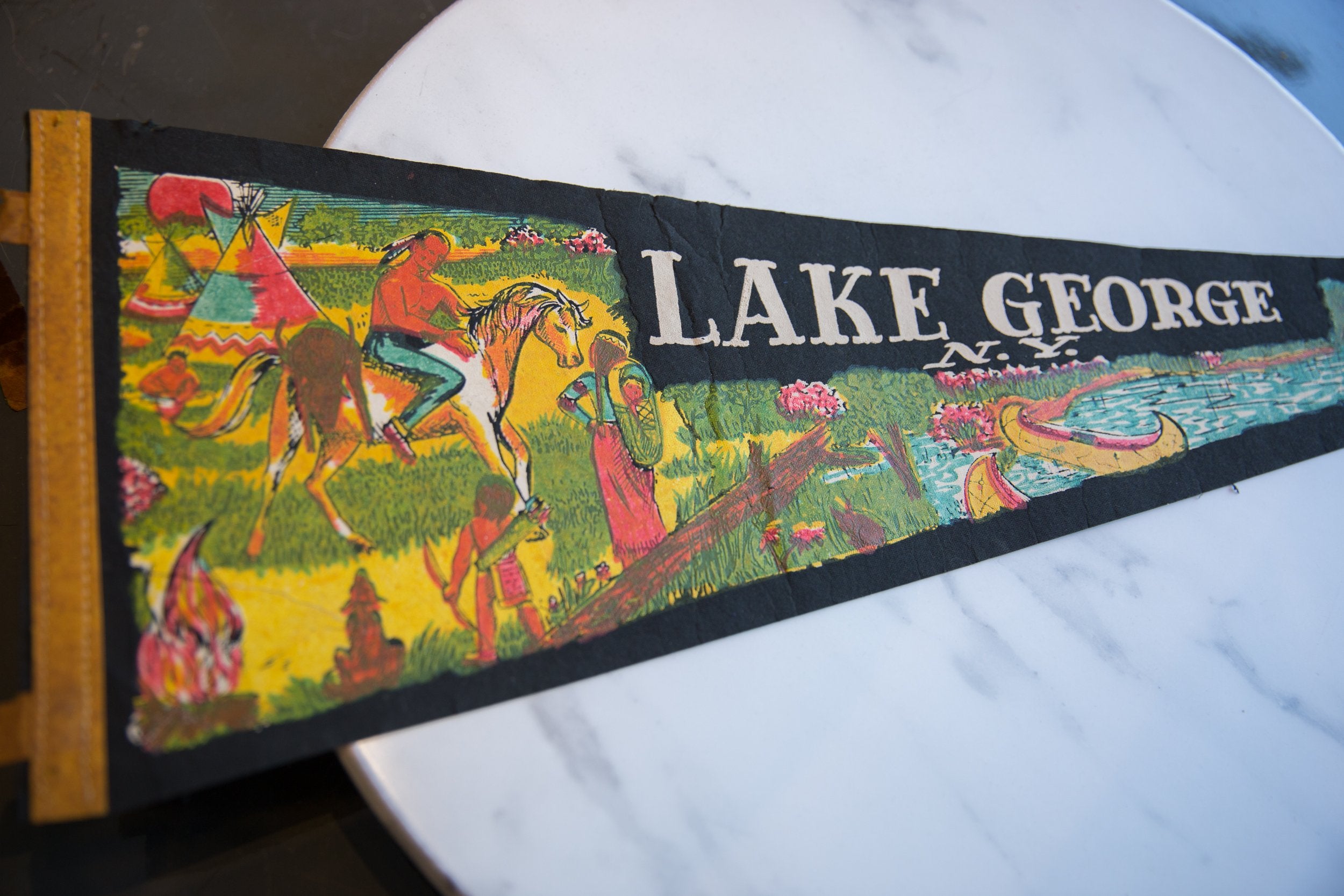 Vintage Lake George NY Felt Flag // ONH Item 9262 Image 1