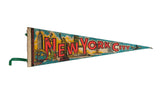 Vintage New York City felt pennant showcasing iconic landmarks and vibrant graphics.