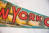Red 'YORK' letters on vintage felt flag, featuring the Coney Island graphic.