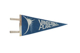 Vintage Vanderbilt Planetarium felt flag in blue with a white solar eclipse graphic.