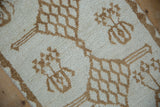 Distressed Kars runner close-up, showing textured ivory pile with camel diamond and lily patterns.
