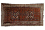 Vintage Afghani Belouch hand-knotted rug, rich rust and aubergine double geometric medallions, 3'5