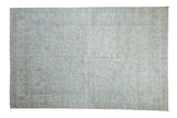 Hand-knotted Vintage Distressed Sparta carpet, powder blue, ivory, delicate floral vinery, 7' x 10'9