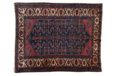 Vintage Lilihan Persian rug with a Herati design field in indigo blue, ruby red, and an ivory border.