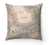 Cape Cod Map Pillow with a vintage map design in muted beige and light pink.