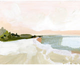 Laurie Ann Peach Beach art print featuring abstract peach, blue, and green landscape.