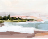 Laurie Ann 'Sunset Shore' contemporary art print, soft pink, blue, green, and brown.