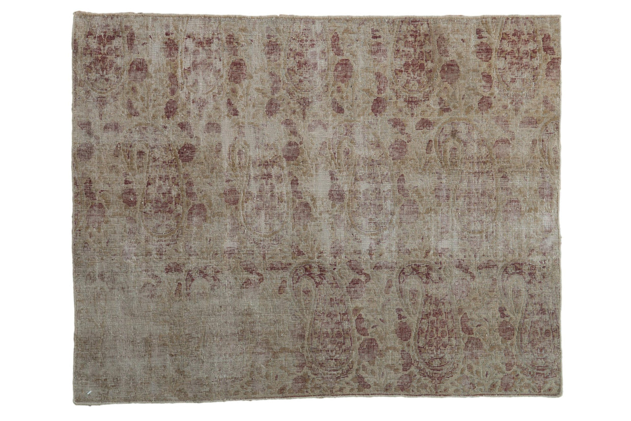 Antique distressed Kerman rug fragment, faded cochineal red boteh motifs on ivory, 2'9