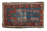 Distressed vintage Caucasian rug, indigo tree of life, wine red geometric border, 2'9