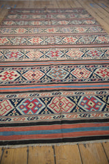Antique Caucasian Kilim's horizontal bands with navy, red, ivory geometric motifs.