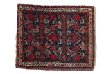 Vintage Hamadan rug mat with navy blue field, Herati design, red and ivory borders.