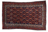 Fine vintage Hamadan rug, navy blue field, red and ivory allover boteh lattice design.