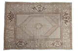 Distressed Oushak carpet in antique ivory, chocolate brown geometric medallion, 6'5