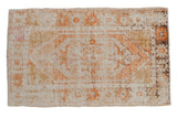 Vintage distressed Oushak rug, ivory and burnt orange geometric medallion, worn pile, 2'7