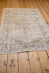 Vintage Distressed Oushak rug, close-up of visible wear to foundation and knot heads.