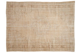 Vintage distressed Oushak carpet with faded medallion, stylized motifs, in cream and pale coffee. 7'4