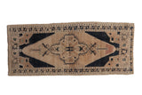 Distressed Oushak runner, central medallion, faded peach and navy geometric patterns, 1'8