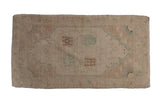 Vintage Distressed Oushak rug runner, faded floral medallion, antique ivory, beige, seafoam. 1'9
