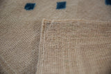Original side cord selvage and hand-knotted foundation of vintage Oushak rug.