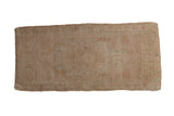 Distressed vintage Oushak rug runner, faded medallion, subtle abrashes, antique ivory tones.