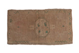 Vintage distressed Oushak mat, muted beige with faint jade patterns, 1'8