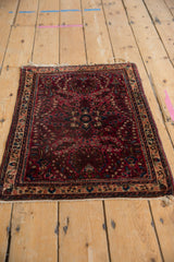 Vintage American Sarouk square rug with a deep cherry red field and delicate thousand flower pattern.
