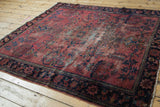 Close-up of vintage Lilihan rug border and raspberry field with floral vines and tendrils.