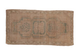 Distressed Oushak runner with triple medallions and vine border in sand, cream, and seafoam, 1'9