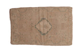 Hand-knotted distressed vintage Oushak rug, stepped medallion, beige and seafoam green, 1'9