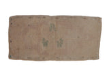 Vintage Distressed Oushak rug mat runner reverse, hand-knotted beige foundation with processing marks.