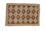 Vintage Distressed Oushak rug mat with antique ivory and dusty copper brown serrated guls, 1'9