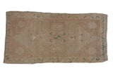 Distressed Oushak rug, faded stepped medallion in beige, cream, and dusty turquoise.