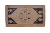 Distressed Oushak rug, beige field, dusty navy and cream floral patterns, 1'10