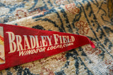 Close-up of vintage red felt pennant, white 